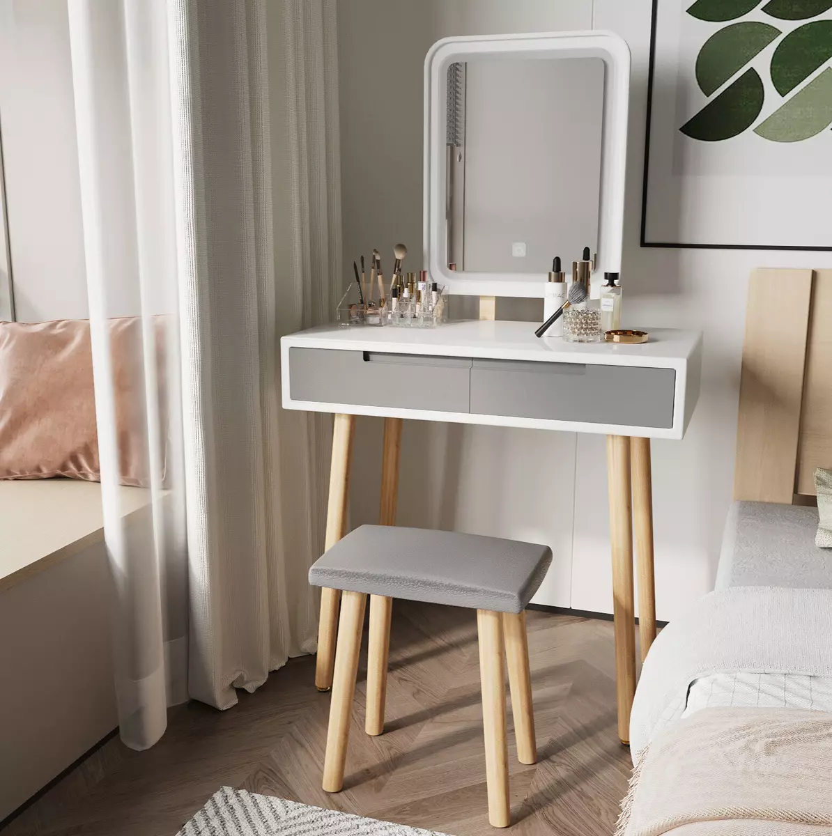 Vanity with chair and lights outlet