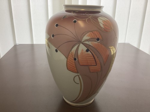 Große Schaubach Kunst Art Deco Porzelanvase Goldrelief Japandecor Lilie um 1920 - Bild 6 von 10