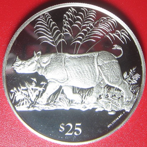 1993 BRITISH VIRGIN ISLANDS $25 SILVER PROOF JAVAN RHINOCEROS RHINO WILDLIFE BVI - Picture 6 of 10
