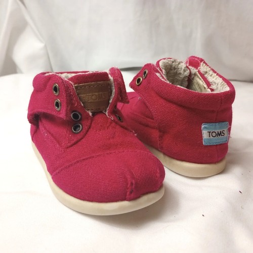 Baby Toms Shearling Bootie Pink Canvas with Fur Lining Baby Girl Shoe ...