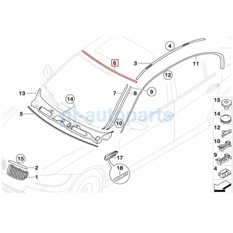 Front Upper Windshield Moulding Seal for BMW 3 Serise E90 320i 330i 325i 328i M3 Foto 2 de 4