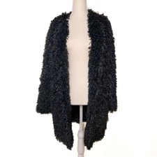 Smythe 'Mongolian' Faux Fur Shaggy Black Mid Length Coat Small US 2