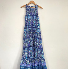 Talbots Floret Medallion Maxi Dress Women Size 8 Blue Purple Tiered Cottagecore