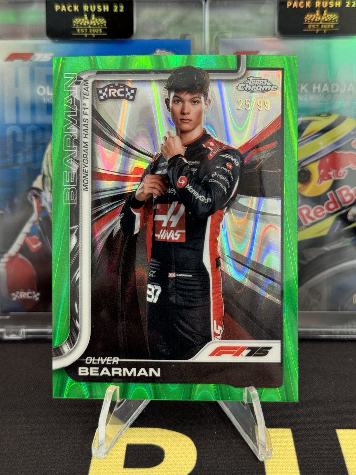 2025 Topps Chrome Formula 1 F1 Oliver Bearman RC Green RayWave /99 #14 Portrait