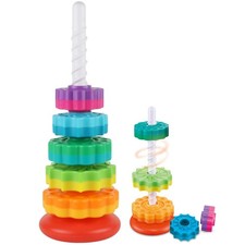 Baby Spinning Stacking Toys for Toddlers 1-3, Rainbow Ring Stacker Montessori...