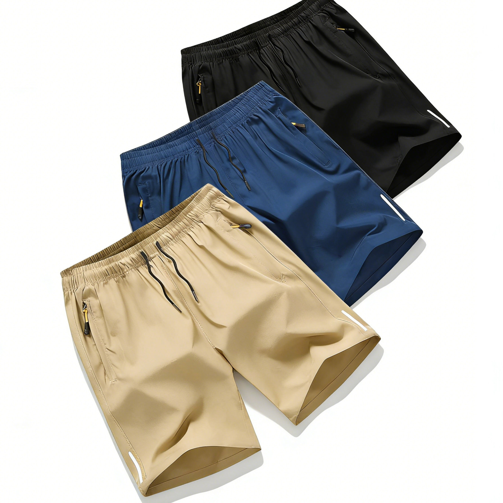 Men's 3PK Workout Shorts 3 Color Lightweight Athletic Shorts Zipper Pockets