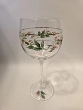 Hand Painted Holly Berry Gold Trim Unique Baloon Wine Glass 7 3/4"  Replacement