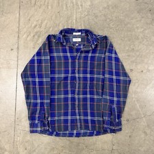 Vintage Arrow 1970s Blue Cotton Plaid Geometric Flannel Shirt Large 70s Faded