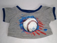 BABW Build A Bear Workshop 2018 T-Shirt Gray Patriotic Baseball Clothes