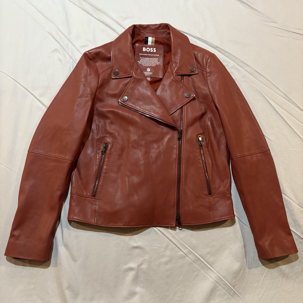 着用回数3〜４回　BOSS Lamb Leather Jacket Hugo Boss Mens Black Lambskin Leather Jacket Size 50 Large L