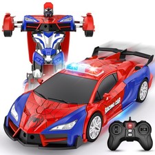 Febyhim Remote Control Car, One-Button Transform Toys 8 inches, Red 