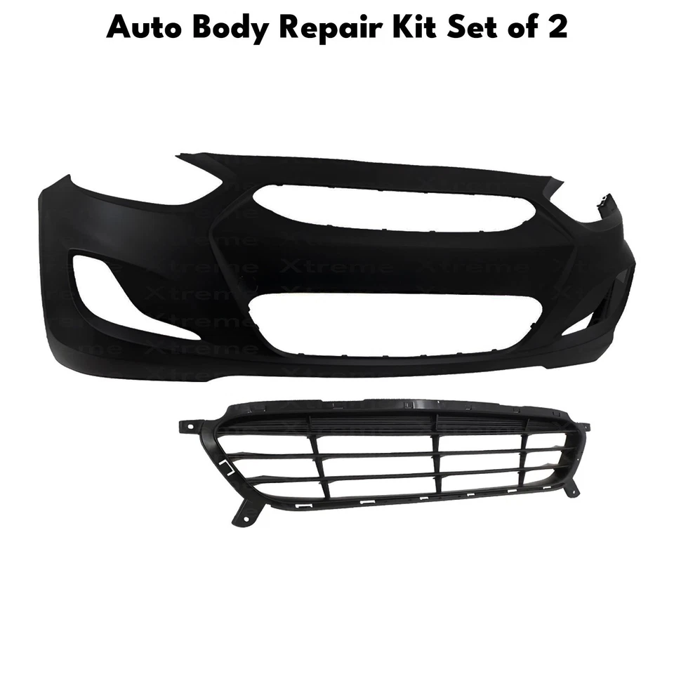 Front Bumper Cover Paintable & Bumper Grille Kit For 2012-2014 Hyundai Accent Foto 2 de 4