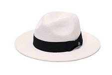 Pineapple Star Sun Straw Fedora Beach Hat Fine Braid Large Snowwhite bowbk