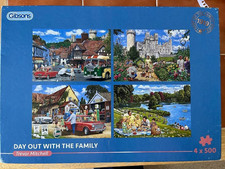 Gibsons 4 x 500 Piece Jigsaw Puzzles Day out with the Family 1 piece missing