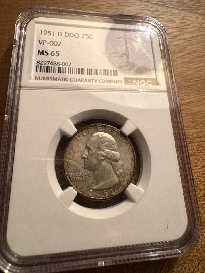 1951-D DDO Washington Quarter. MS65. VP-002. Double die obverse. Rare variety!   - Image 4 of 4