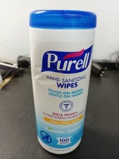 Purell Premoistened Hand Sanitizing Wipes Cloth 3/4" x 7" 100/Canister Pack of 1
