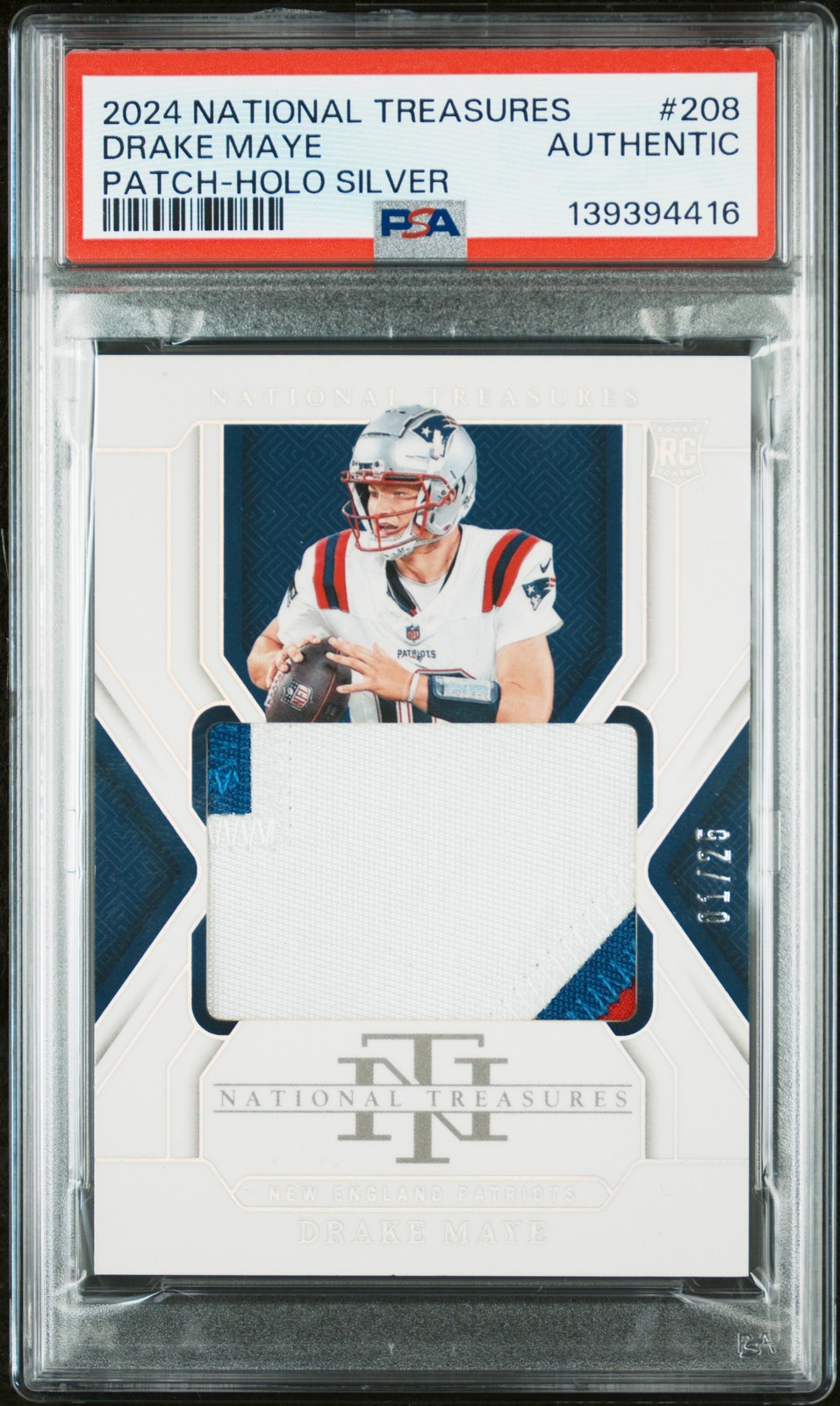 Drake Maye Panini National Treasures #208 Patch-Holo Silver