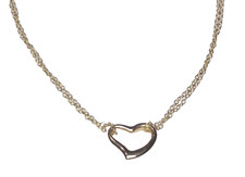 Women  s 14K Yellow Gold Double Layer Chain Dainty Heart Shaped Pendant 16.5"