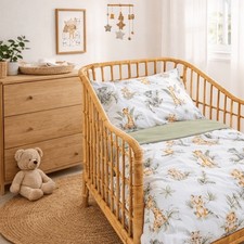 Baby Jungle Animals 100% Cotton Cot Bedding Set – Reversible with Matching Green
