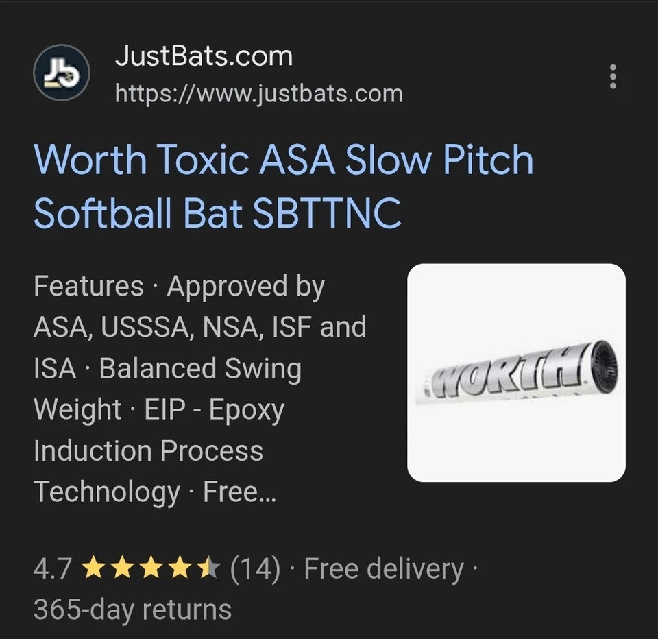 Worth Toxic Slowpitch 垒球棒 SBTTNC ASA 28 盎司 — 第 2/4 张图片