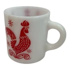 Hazel Atlas Red Rooster Milk Glass Chicken Mug Coffee Cup Vintage 50s EXC