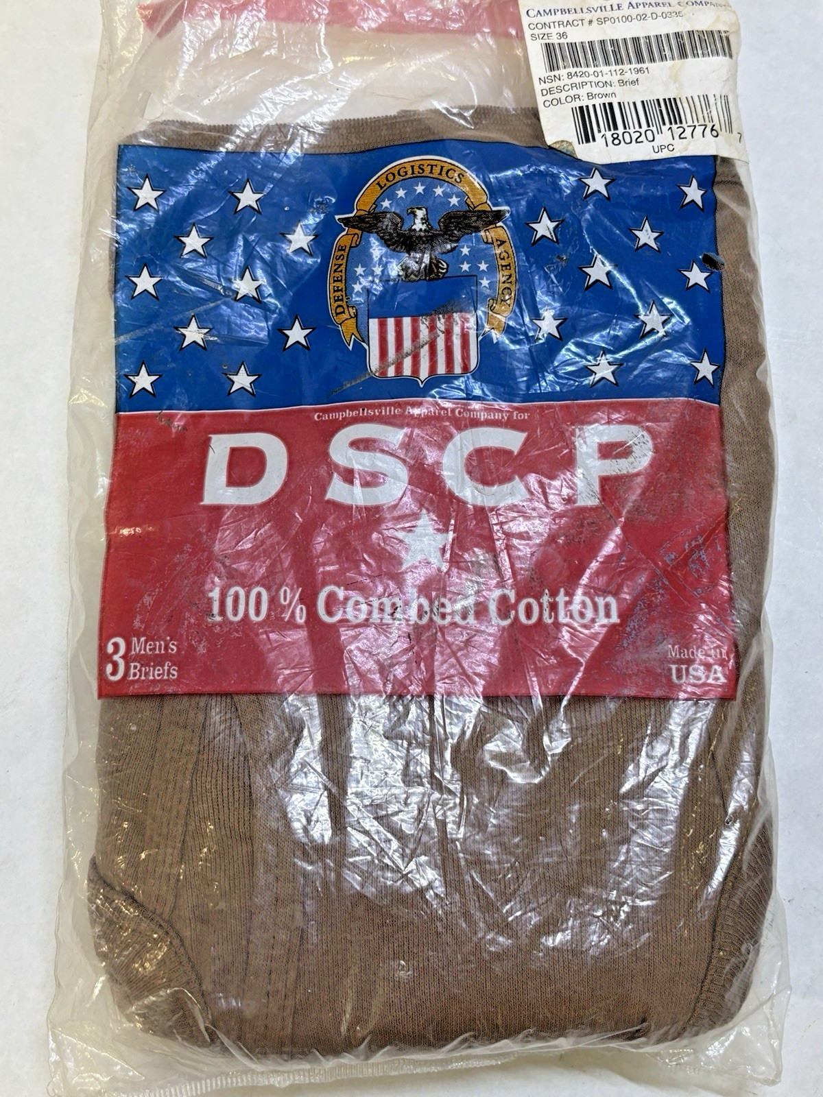 US Military DSCP Mens Brown Combed Cotton Brief Underwear 3 Pack Size 36 USA