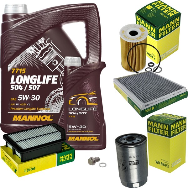 Mann Inspektionspaket 6L Mannol Longlife 504/507 5W-30 FüR KIA Carens IV-image