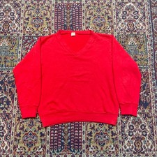 VTG 60s 70s Red V Neck Sweatshirt Men's Small 50 Cotton 50 Acrylic Made in USA