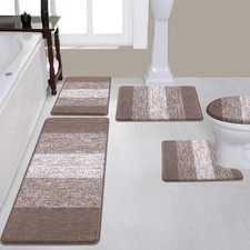 Bsmathom Bathroom Rugs Sets 5 Piece, Soft Absorbent Microfiber Bath Rugs with U-