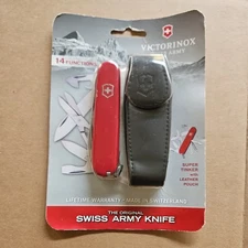 Victorinox Swiss Army Super Tinker Knife Red 14 Functions w/ Leather pouch