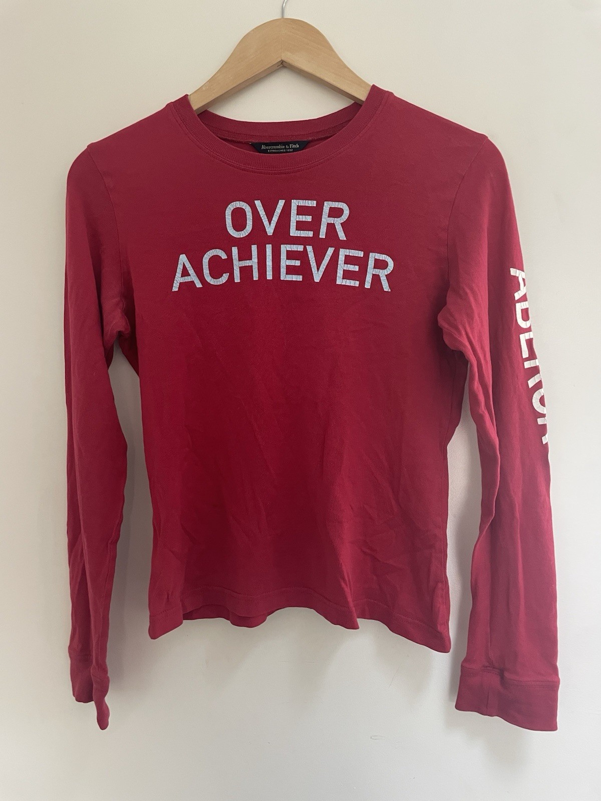 Abercrombie & Fitch Womens Over Achiever 100% Cotton Long Sleeve Shirt Red Large