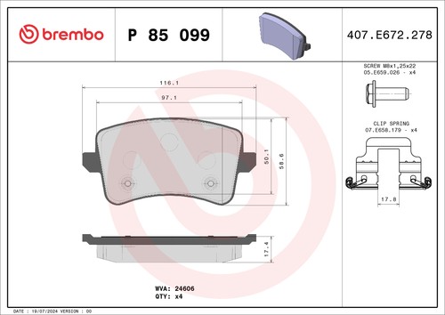 BRAKE PAD SET DISC BRAKE P 85 099 FOR AUDI A4/S4/Allroad A5/S5/Convertible Q5 - Picture 2 of 10