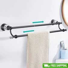 Adjustable Double Towel Bar Matte Black Crystal Design Wall Mounted Towel Holder