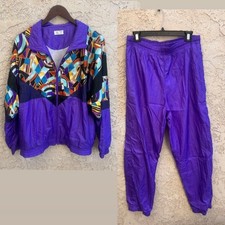 Vintage Colorblock Windbreaker Tracksuit Set Jacket Pants Size Womens L/XL