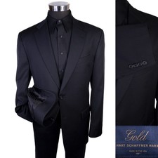 Hart Schaffner Marx Blazer Sport Coat Sz 42L Solid Black Two Button Wool Jacket