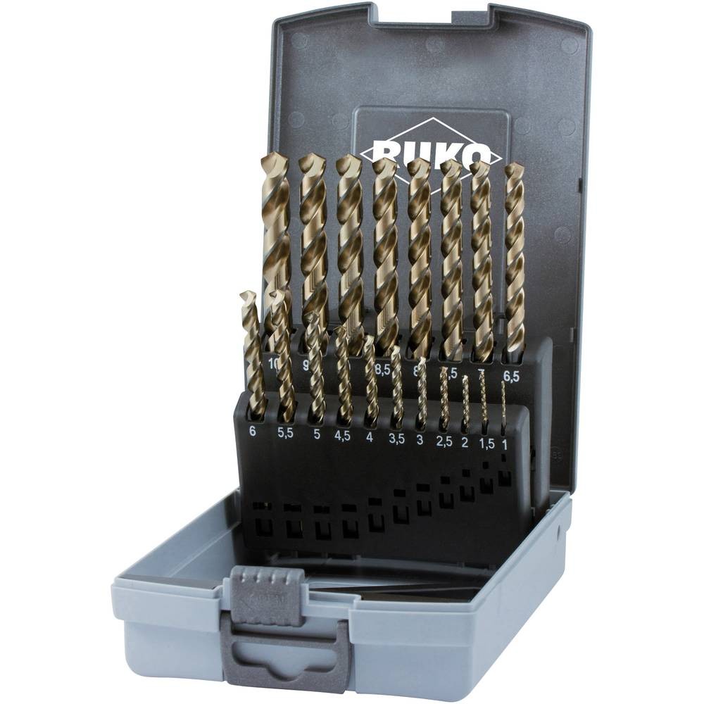 Foret métal HSSE Co 5 RUKO coffret forets hélicoïdaux acier inox 19 pièces 228214RO