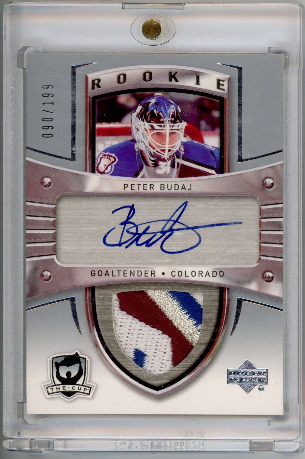 2005-06 The Cup Peter Budaj RC Rookie Autograph Patch (4xColor) #d/199