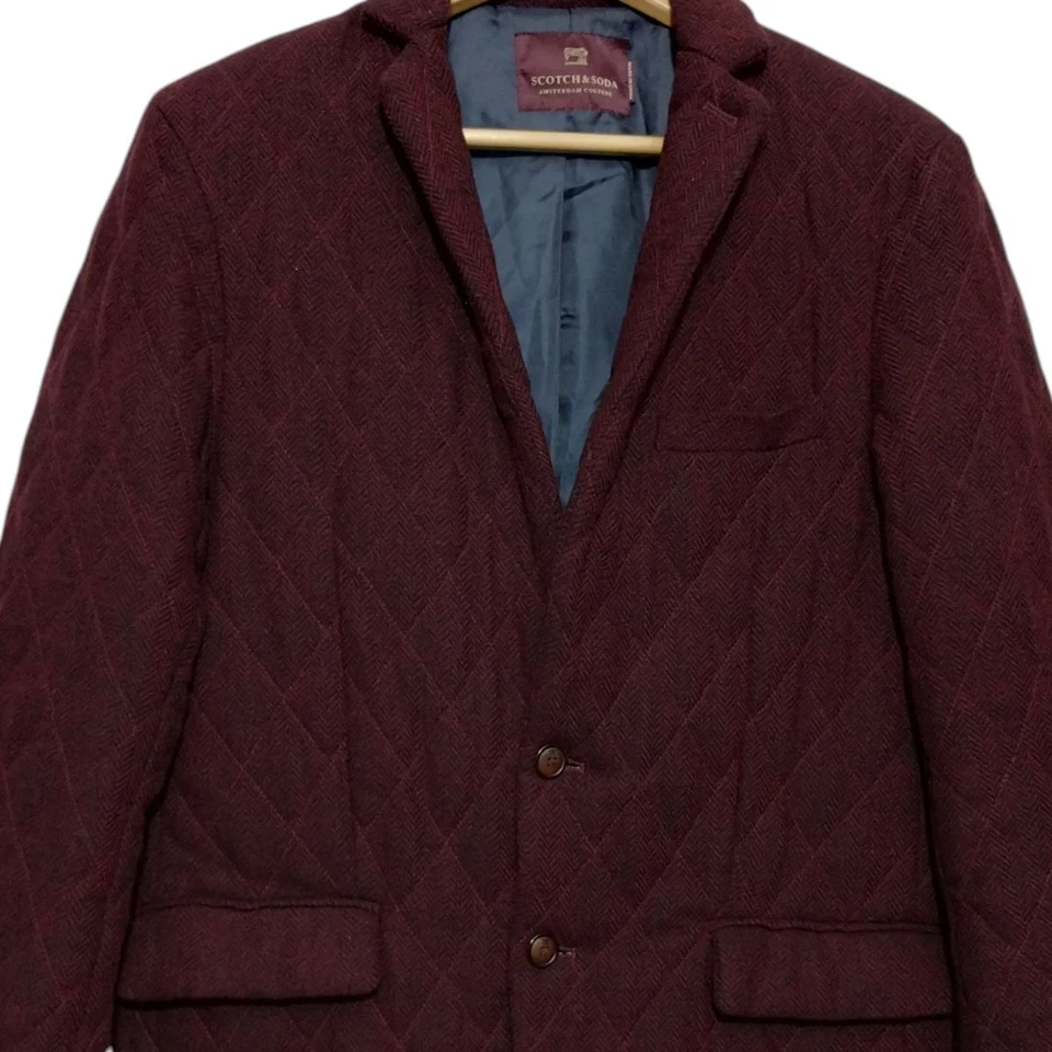Chaqueta Blazer Scotch & Soda Borgoña Mezcla Lana Acolchada Espiga Parisina L Foto 4 de 4