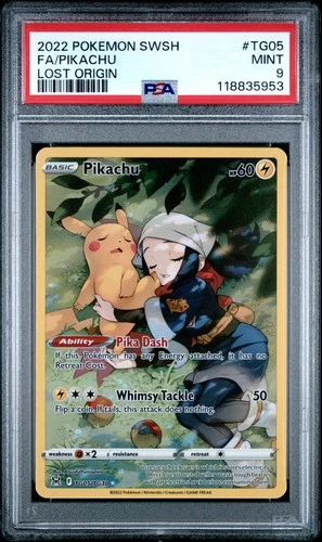 2022 POKEMON SWORD & SHIELD LOST ORIGIN #TG05 FULL ART/PIKACHU PSA 9