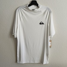 Quiksilver Men's White Rash Guard With Logo Size Xlarge Short Sleeve