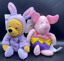 2 Disney Store Easter Bunny Pooh and Easter Egg Piglet 8" Bean Bag Plush NWT