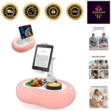 Soft Pink Tablet Pillow Stand with Detachable Bowl for Relaxation  Reading