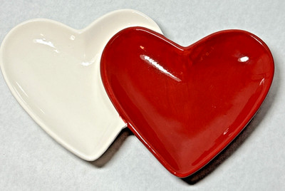 Heart Shaped Connected Dish from Home - Red & White Ceramic Candy Dish
