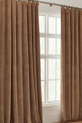 Pottery Barn Lined Velvet Curtain Panels Brown Cognac 52 X 96” Set of 2 EUC