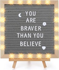 Changeable Felt Letter Board with LED Lights - 10 10" 10x10 inches, Grey