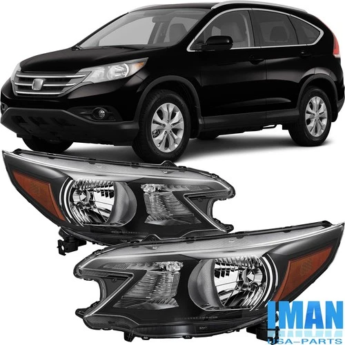 1Pair Black Housing Headlights Headlamps For Honda CR-V CRV 2012 2013 2014