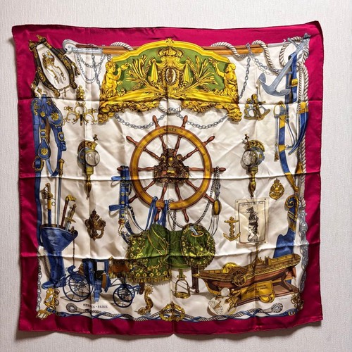 Herm S Silk Scarf Ship'S Helm Hermes