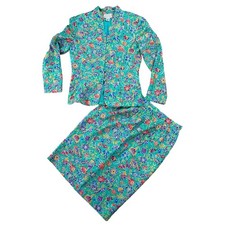 VTG Adrianna Papell Womans 100 SILK Skirt Set Size 12 Floral Lightweight