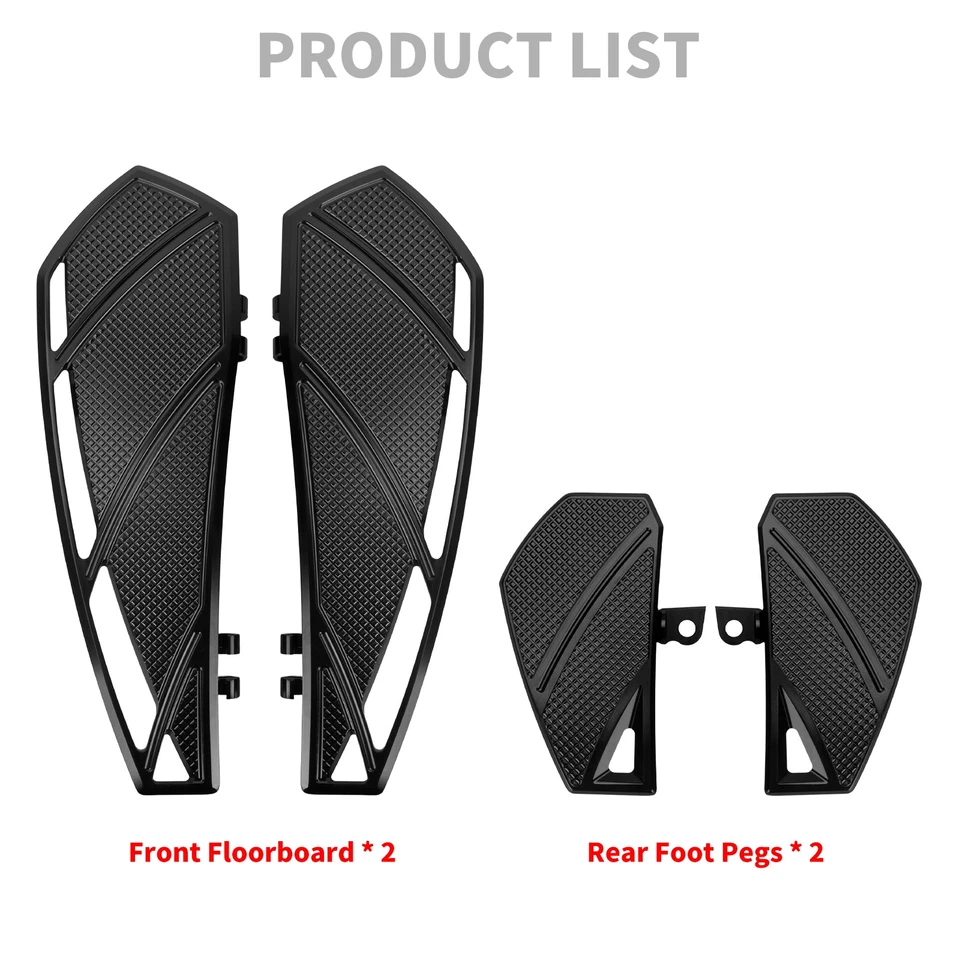 Black Front Rear Floorboards Foot Pegs Footboards For Harley Street Road Glide Foto 4 de 4