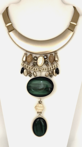 NWT Chico's Chunky 24" 'Mandy' Faux Green Malachite Gold Tone Bib Necklace - Picture 13 of 13